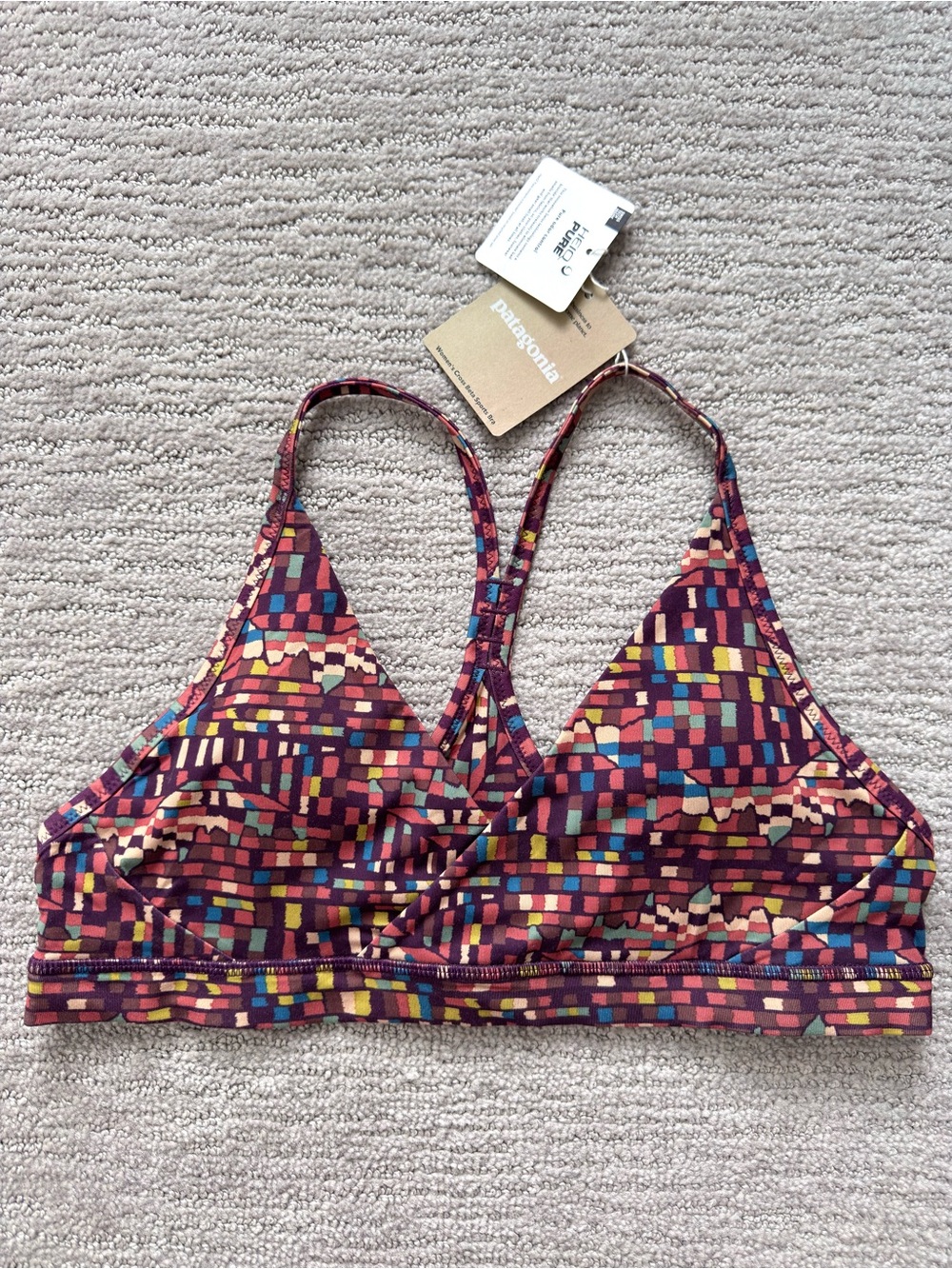 Patagonia Women’s Cross Beta Sports Bra Fitz Roy Patchwork Night Plum NWT Size L